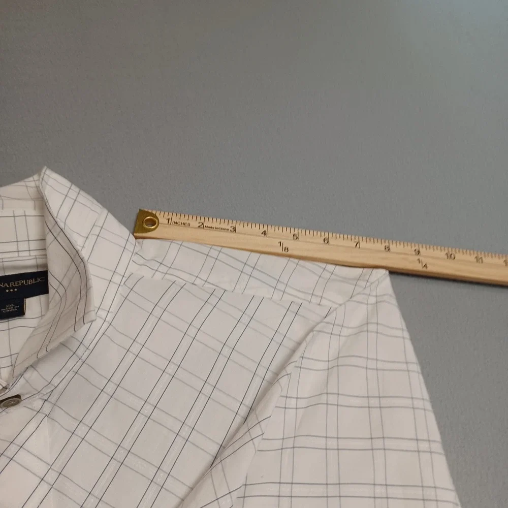 Banana Republic Shirt Mens XXL White Grid 577436 Cotton Long Sleeve Button Down